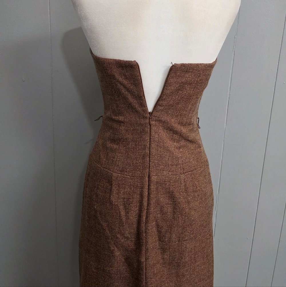 Molly New York Anthropologie Verite Tweed Strapless Rust Brown Dress Size 4 - Picture 9 of 14